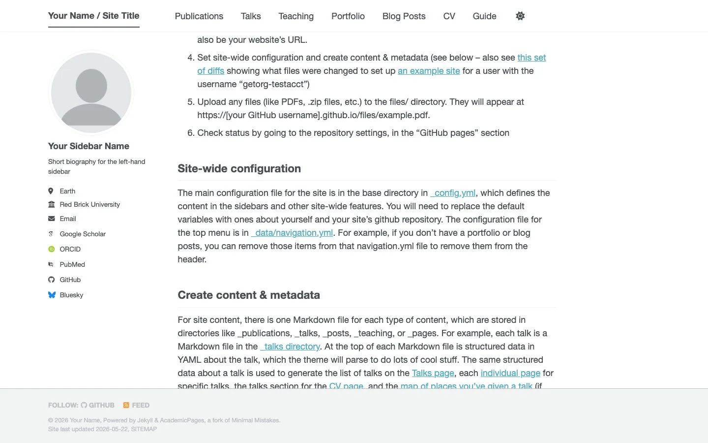 Academic Pages screenshot 2