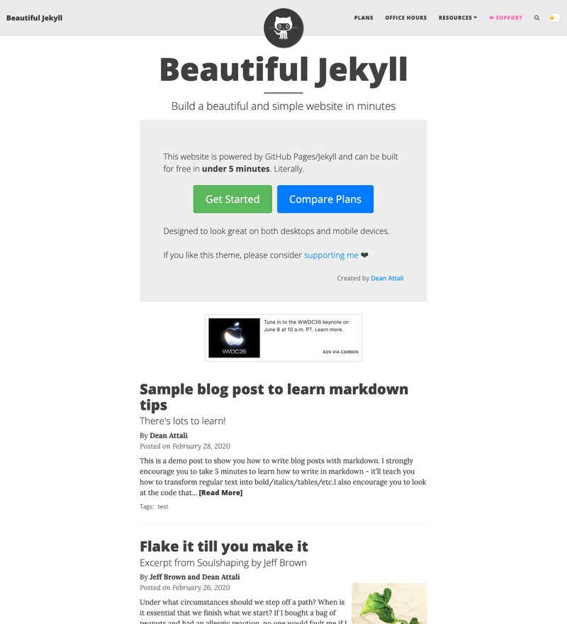 Beautiful Jekyll preview