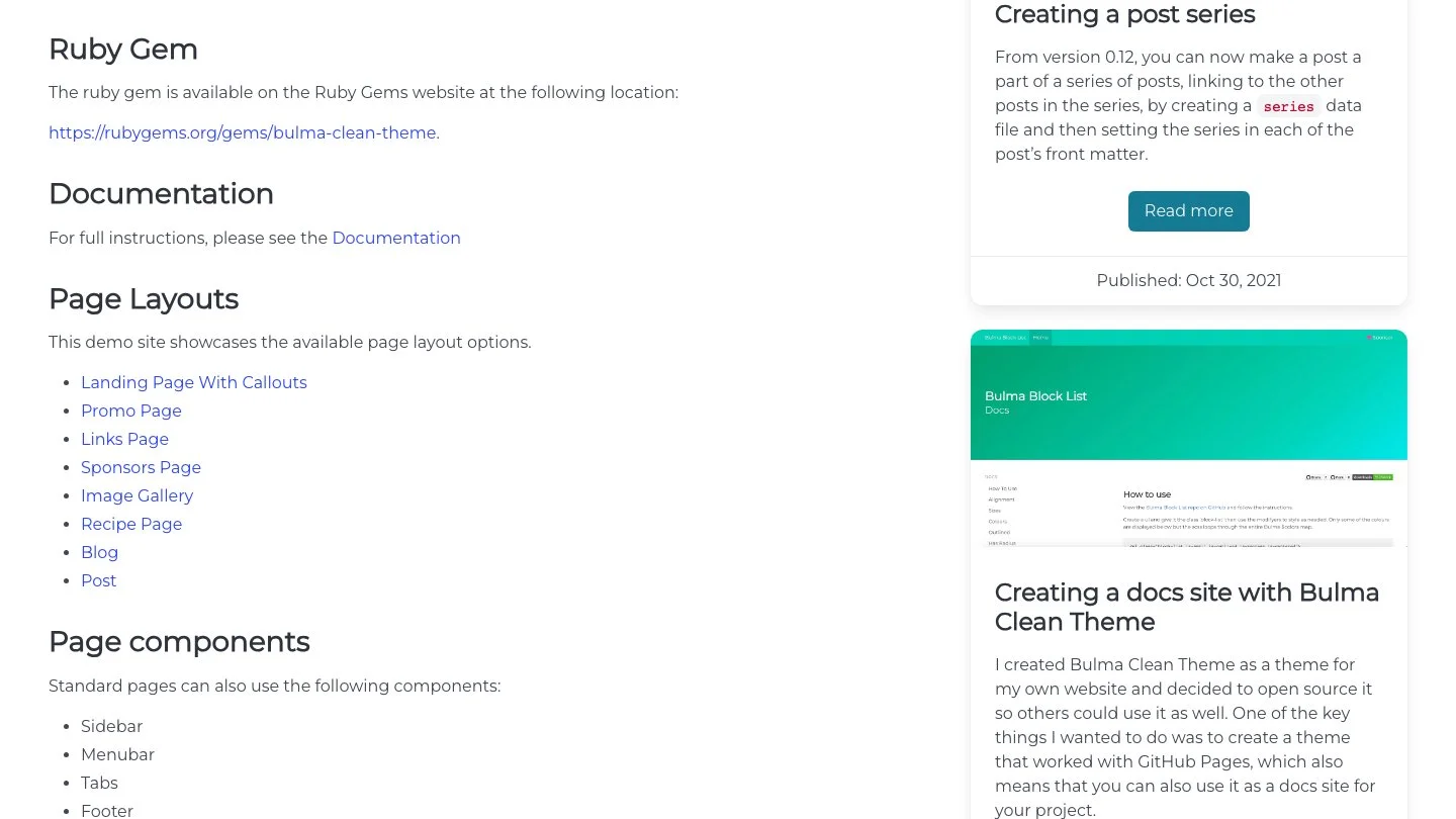 Bulma Clean Theme Jekyll Theme screenshot 2
