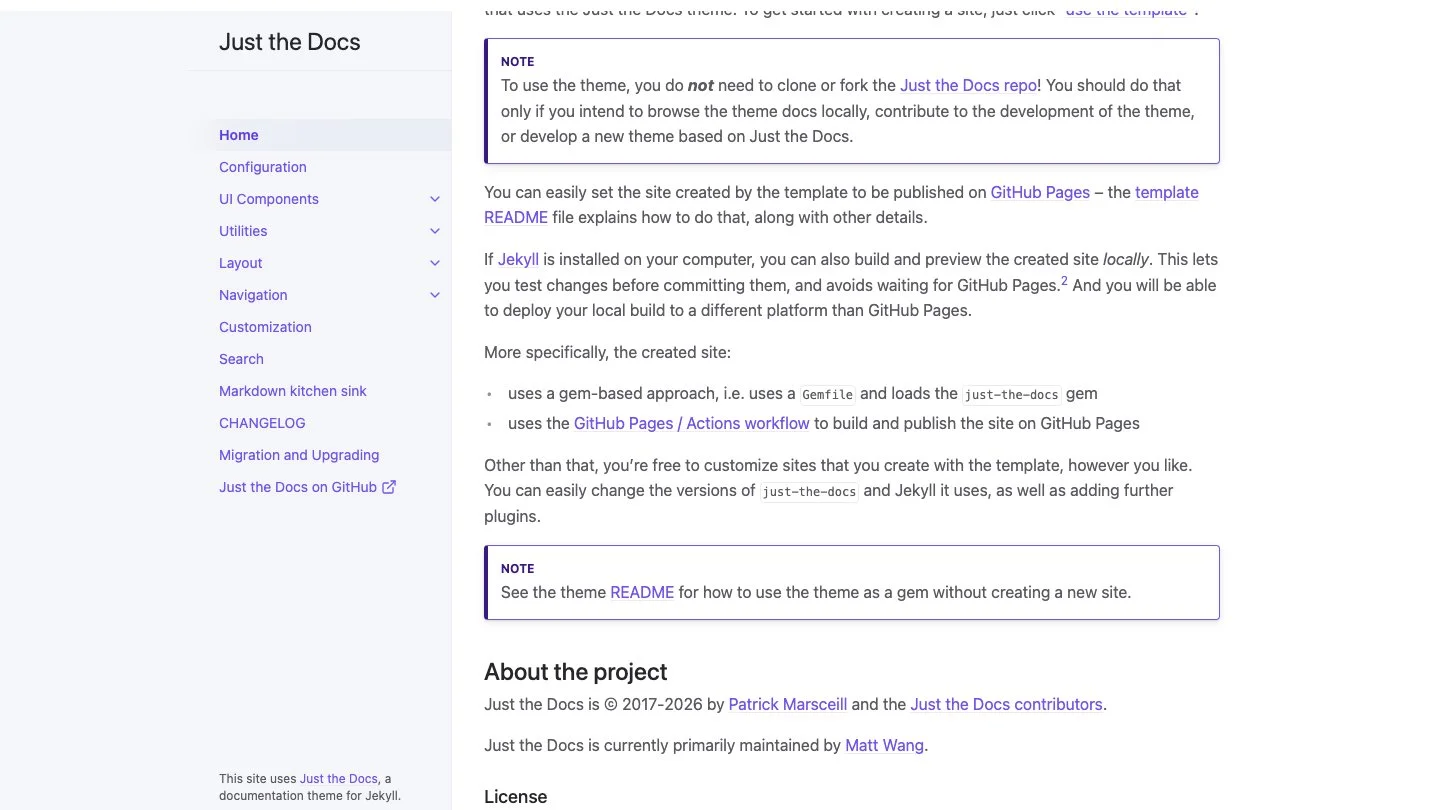 Just the Docs Jekyll Theme screenshot 2