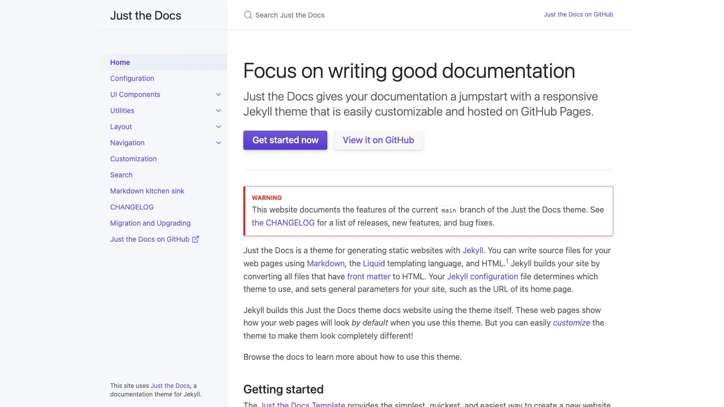 Just the Docs Jekyll Theme screenshot 1