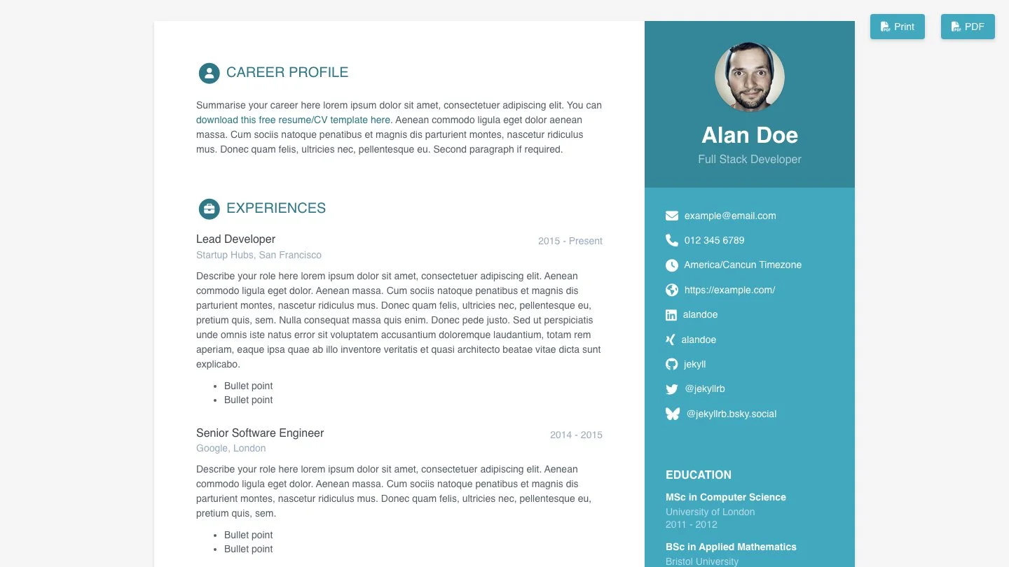 Online CV Jekyll Theme screenshot 1