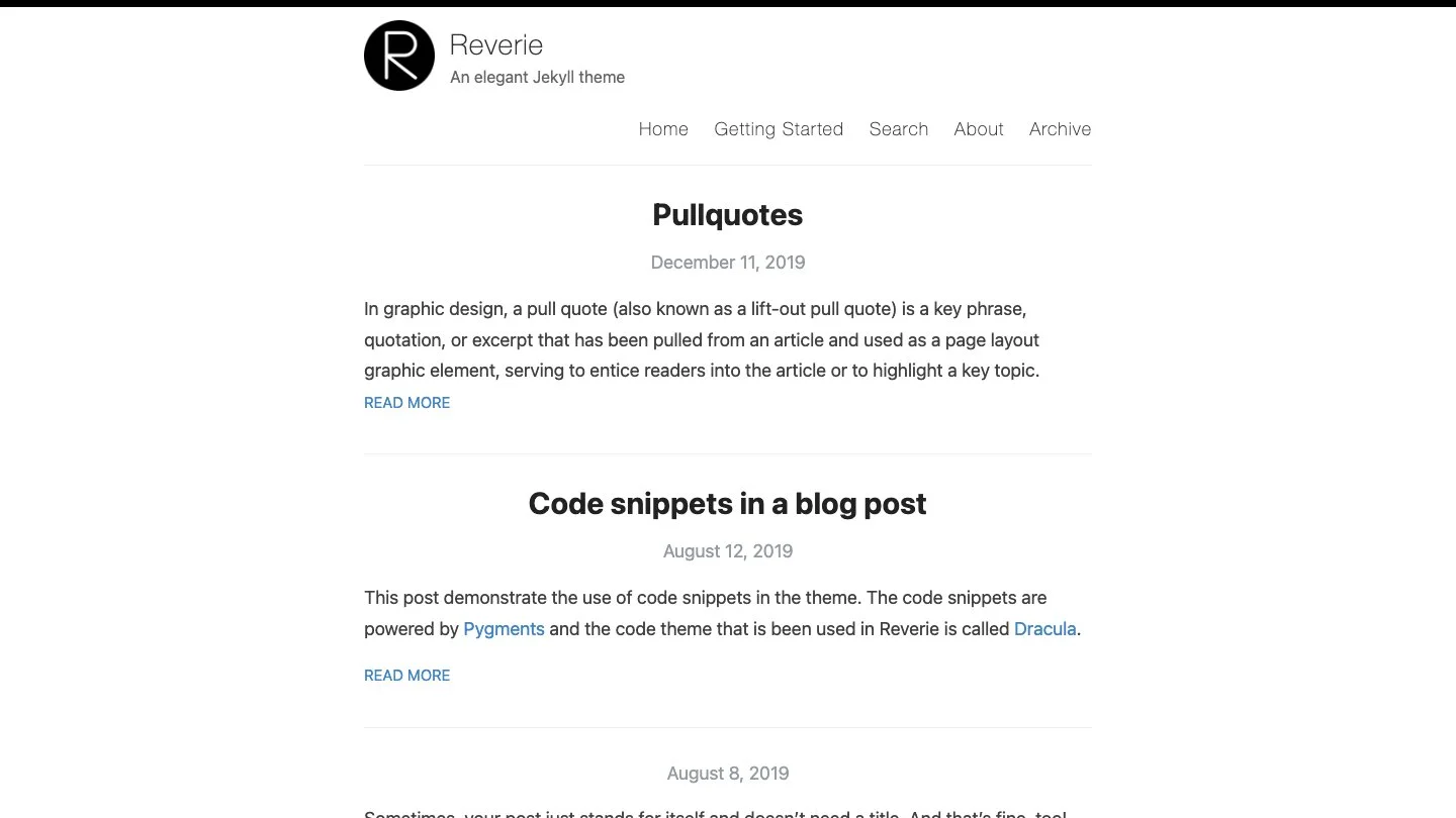 Reverie Jekyll Theme screenshot 1
