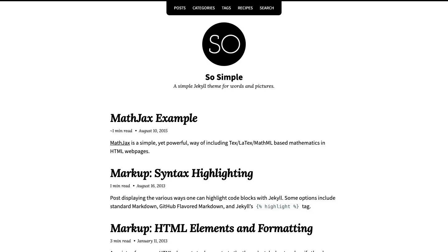 So Simple Jekyll Theme screenshot 1