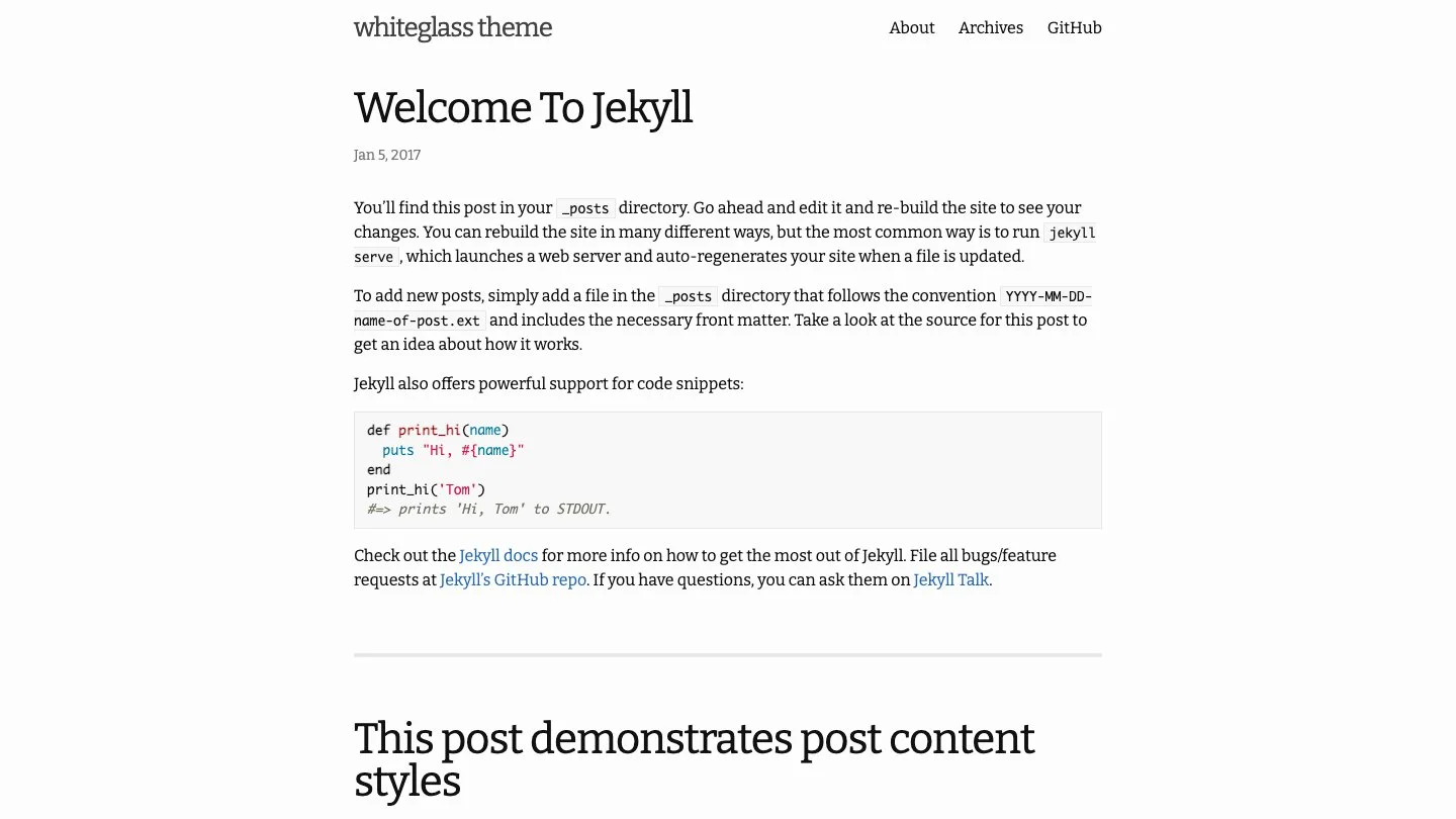 Whiteglass Jekyll Theme screenshot 1